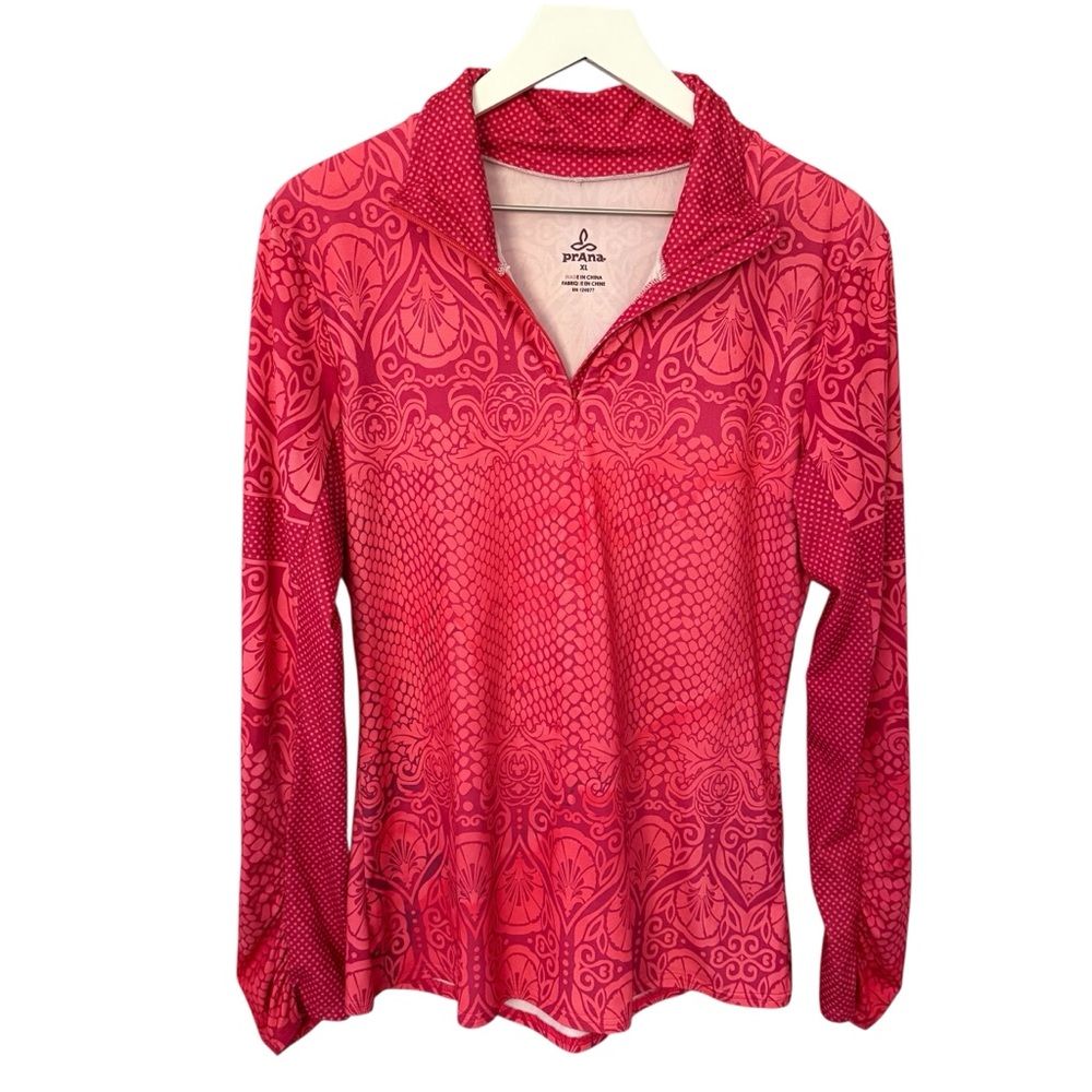 Prana Tatiana Womens XL Pink Floral 1/4 Zip Pullover Jogging Running Yoga Wear - Picture 3 of 9